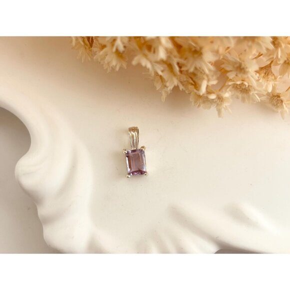 Minimalist Amethyst Gemstone Sterling Silver 925 Vintage Pendant | Charm - Picture 9 of 9